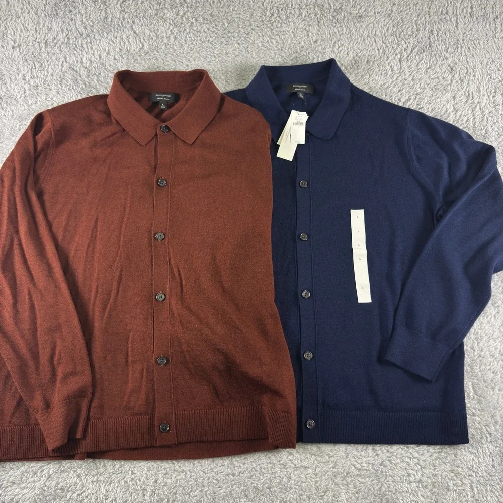 Banana Republic Mens Merino Wool Cardigan Sweater 2 Pack Navy Rust Size Large